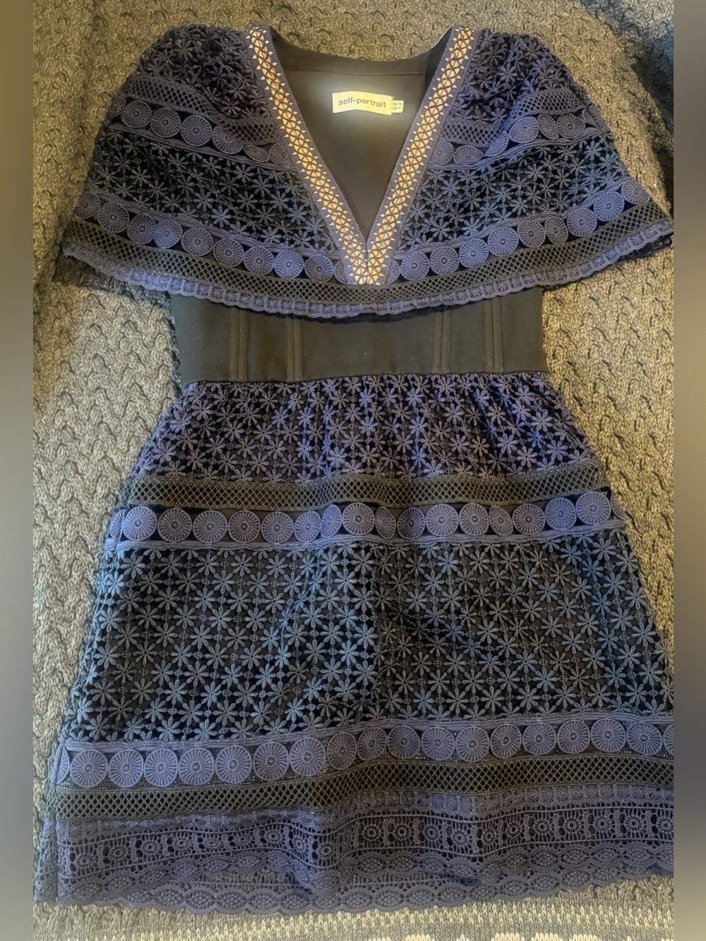 Self-Portrait Navy Floral Lace V‑Neck Mini Dress - Picture 5 of 7